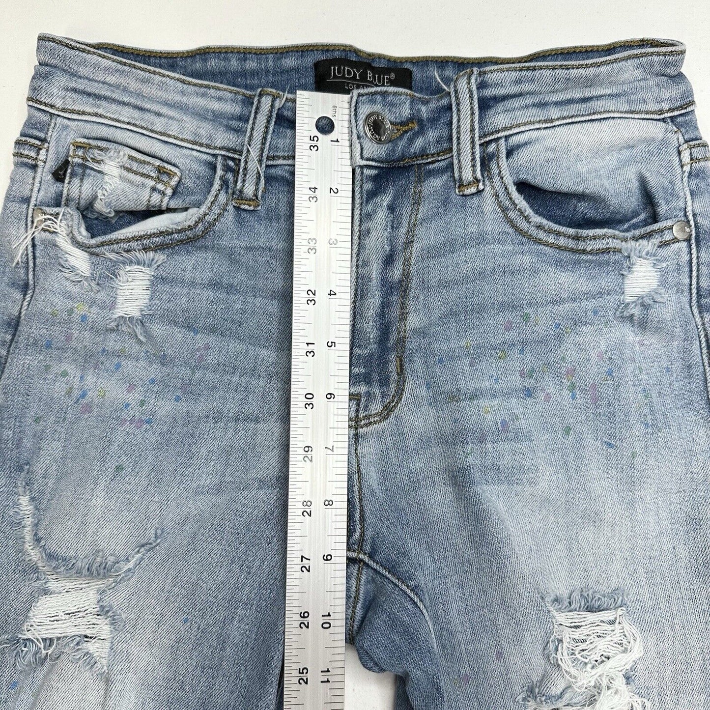 Judy Blue Jeans Womens 3 26 Boyfriend Blue Denim Rainbow Paint Splatter Distress