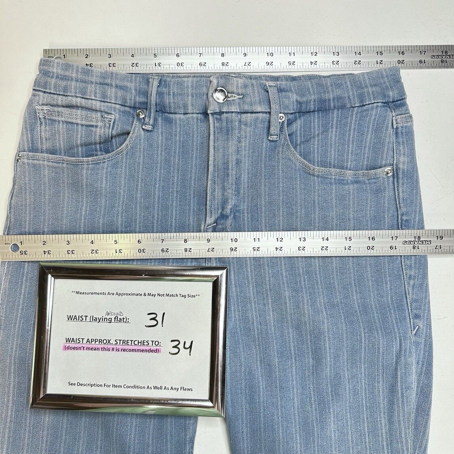 Good American Jeans Women 14 32 Good Legs Crop Skinny Blue Stripes Denim Fray