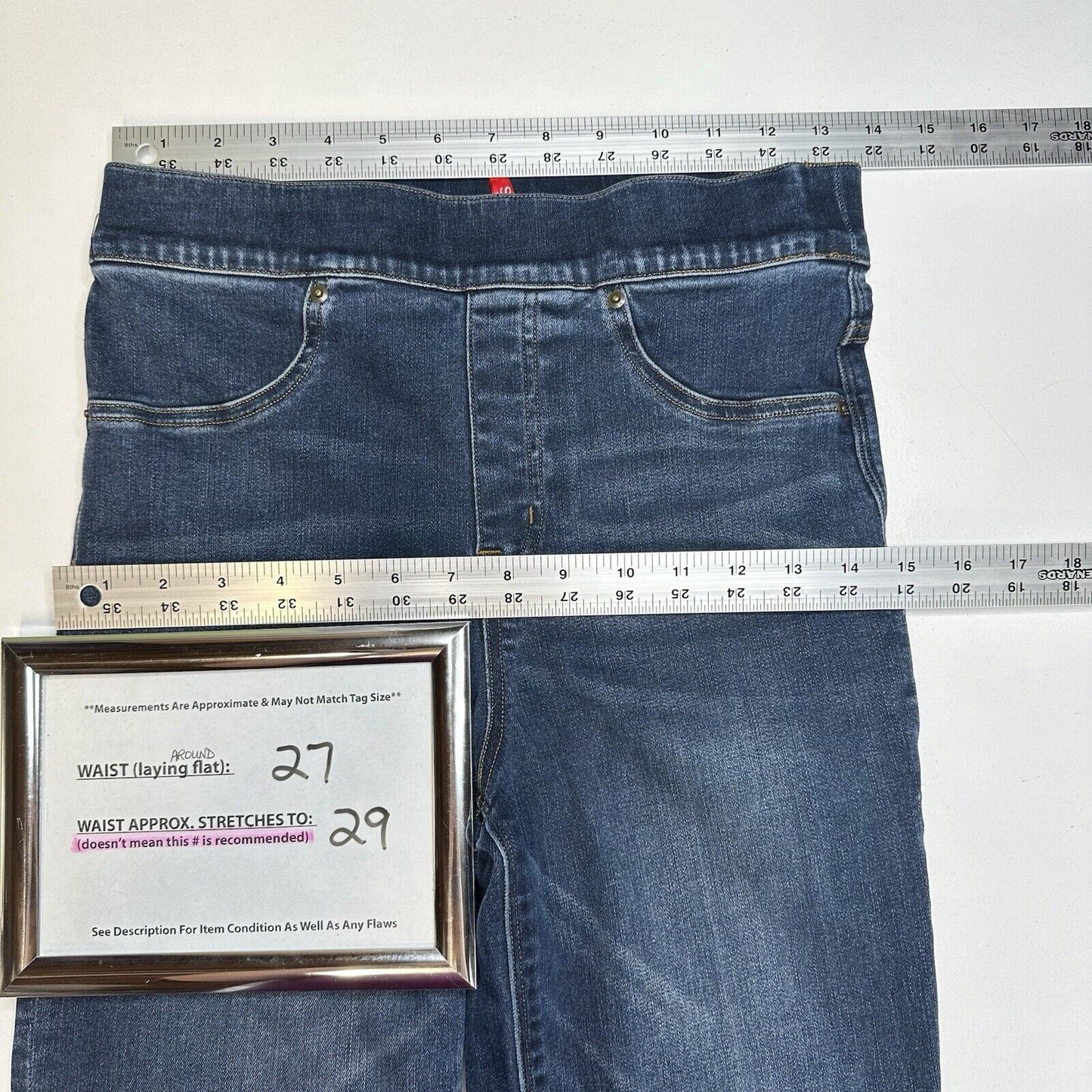 Spanx Jeans Womens Small Cropped Flare High Rise Pull On Stretch Denim Fray EUC