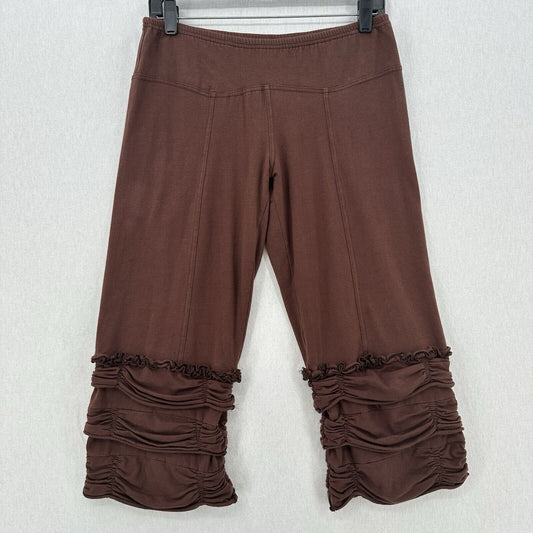 Avatar Ruffle Pants Womens Small Brown Wide Leg Crop Pull On Beach Boho Coastal