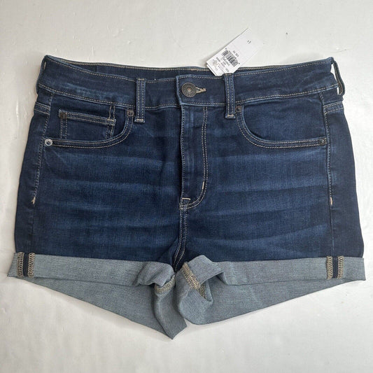 American Eagle Hi Rise Shortie 10 Next Level Stretch Dark Blue Denim Fray NEW