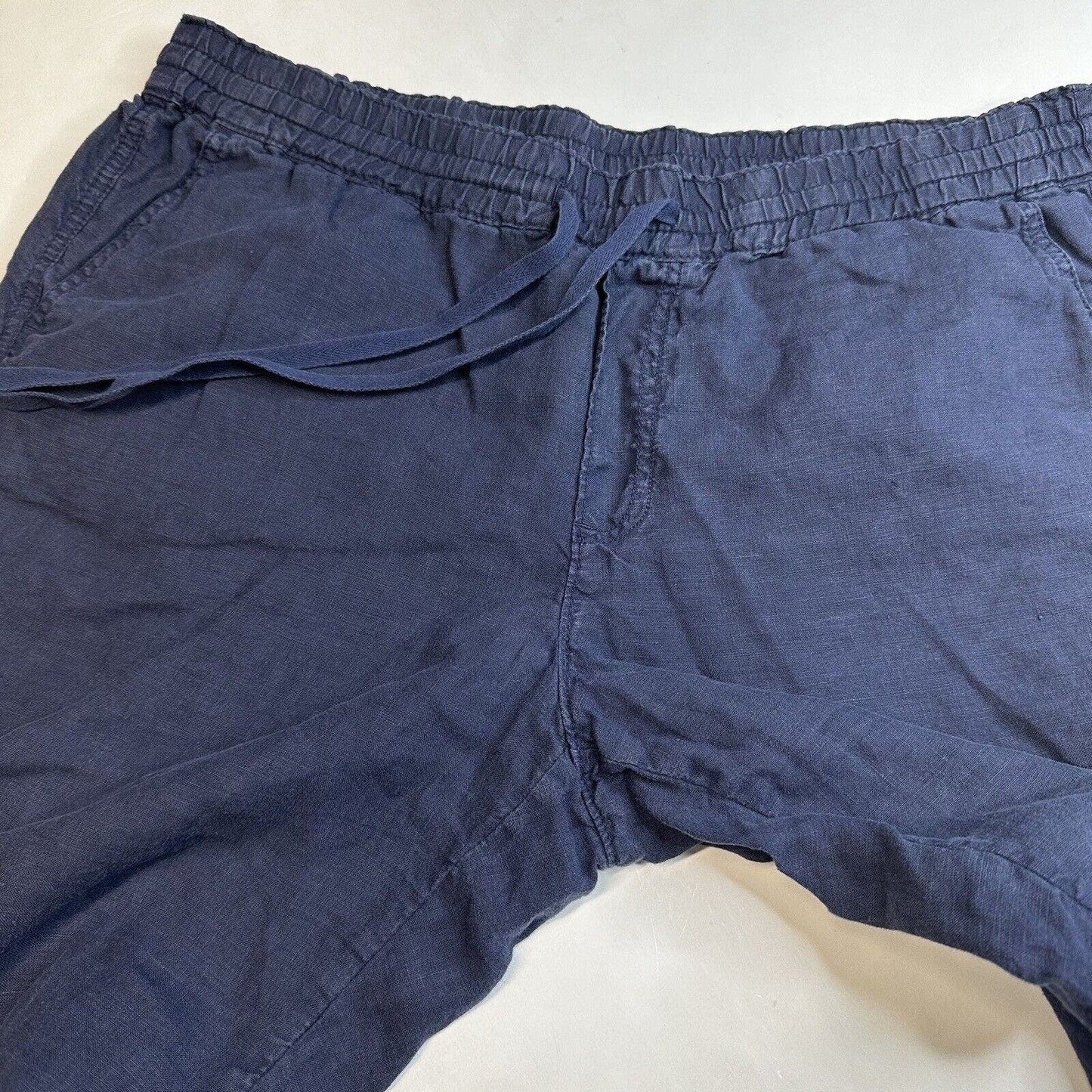 Caslon Linen Crop Pants Womens Sz Large Navy Blue Pull On Pants Pockets