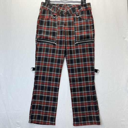 Vintage Lip Service Pants 11 (34"Waist) Red Plaid Zip Hem Punk Goth Emo Y2K