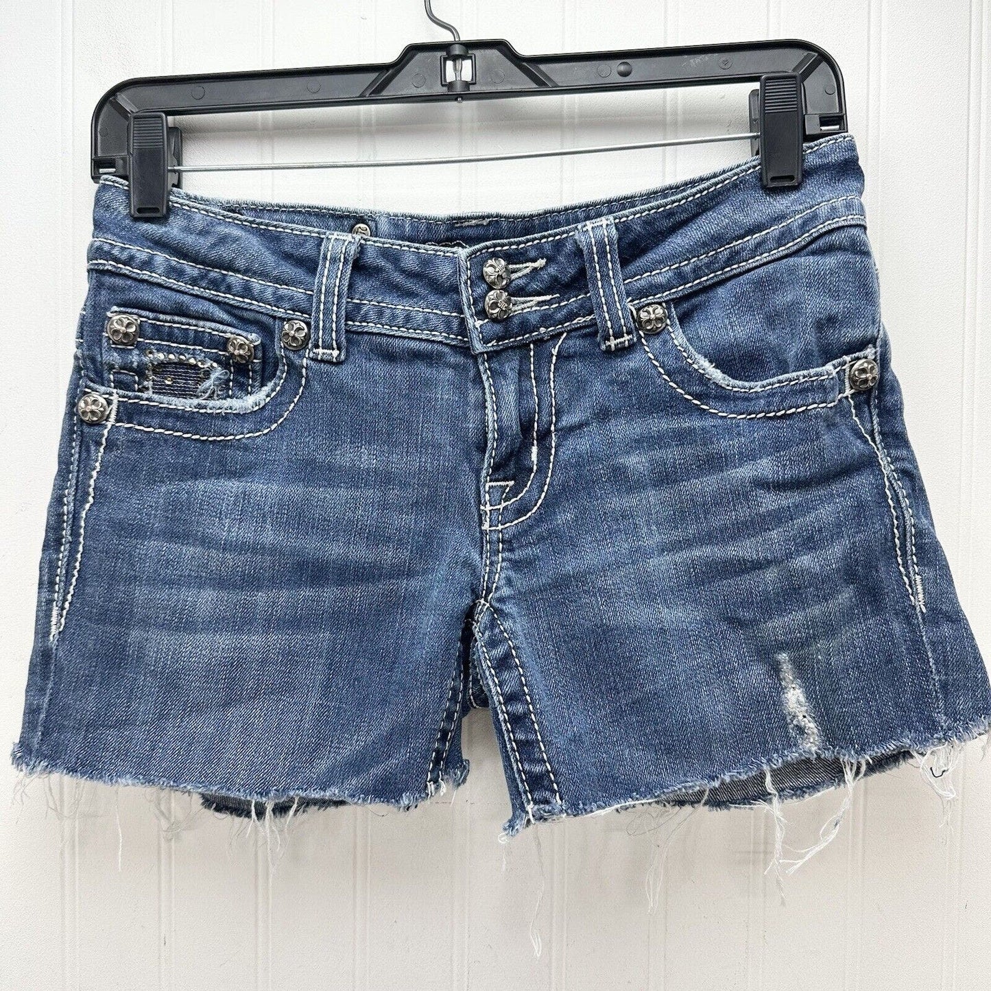 Miss Me Shorts Womens 27 Cut Off Lowrise Denim Distress Jewels Western Cowboy