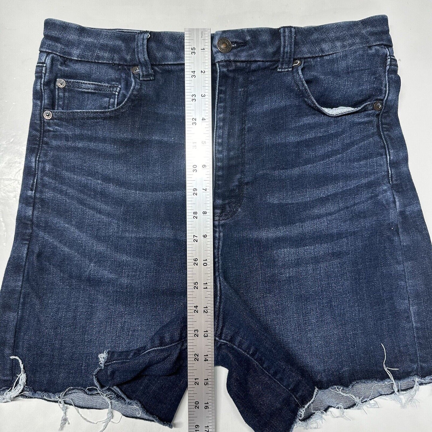 American Eagle Shorts Women 14 Curvy Super Hi Rise Shortie Next Level Blue Denim