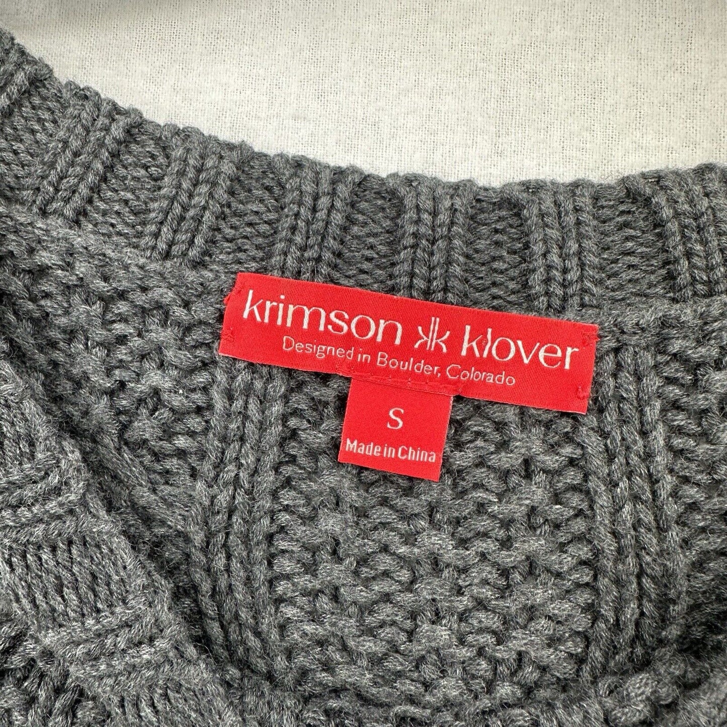 Krimson Klover Sweater Womens Small Gray Cable Knit Acrylic Cotton Blend Preppy