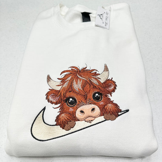 Nike Swoosh Highland Cow Embroidered Unisex Crewneck Sweatshirt