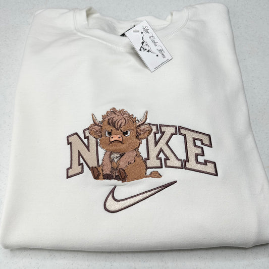 Nike Grumpy Highland Cow Embroidered Unisex Crewneck Sweatshirt