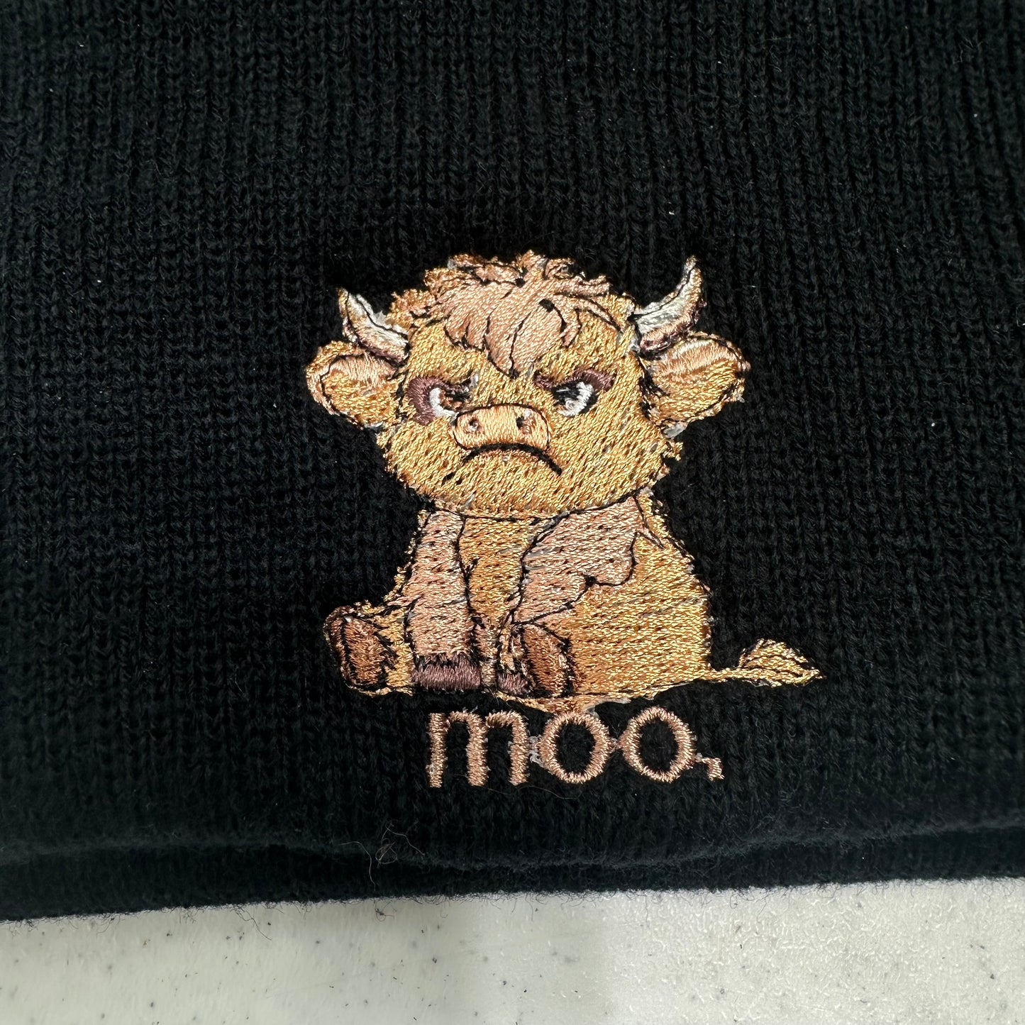 Grumpy Highland Cow Embroidered Beanie Stocking Hat