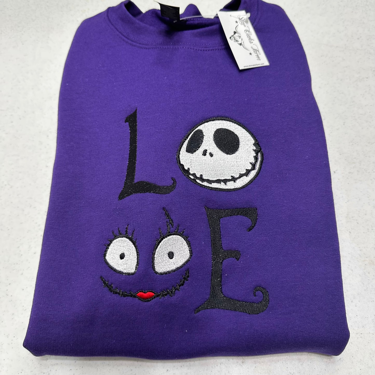 Nightmare Before Christmas Jack Sally LOVE Embroidered Unisex Crewneck Sweatshirt