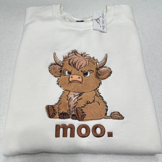 Grumpy Highland Cow Embroidered Unisex Crewneck Sweatshirt