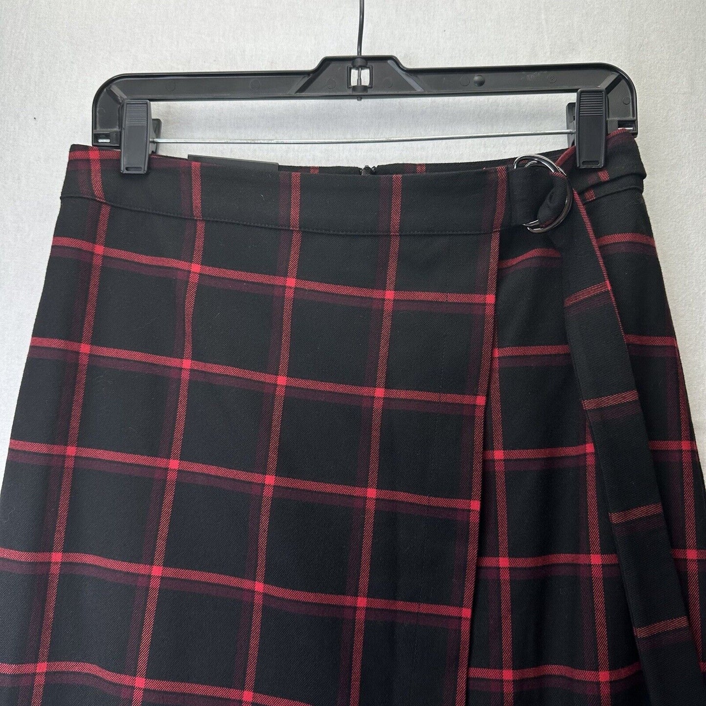 Banana Republic Skirt Women 6 Midi Red Black Plaid Faux Wrap Office Academia NEW