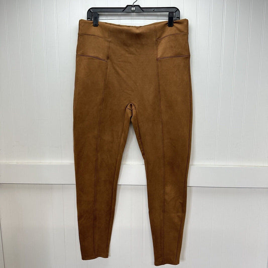 Spanx Leggings Womens 1X Faux Suede Brown Caramel Pull On Pants Slimming EUC