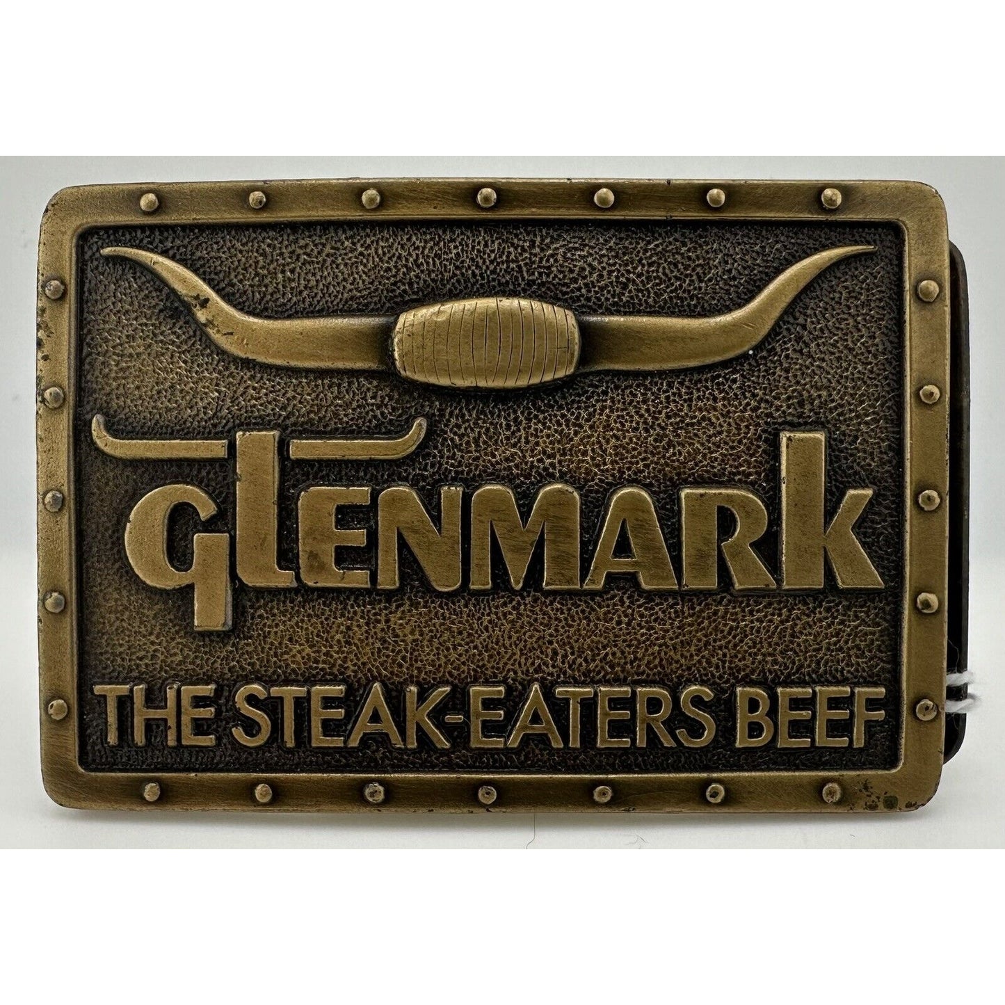 1978 Glenmark "The Steak-Eaters Beef" Vintage Brass Belt Buckle Longhorn