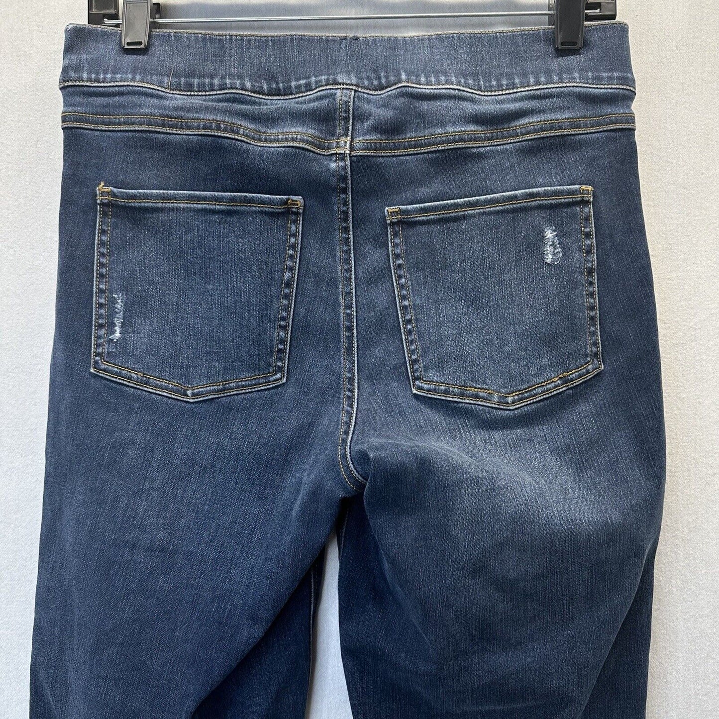 Spanx Jeans Womens Medium Ankle Skinny Blue Pull On Denim Distressed Fray EUC