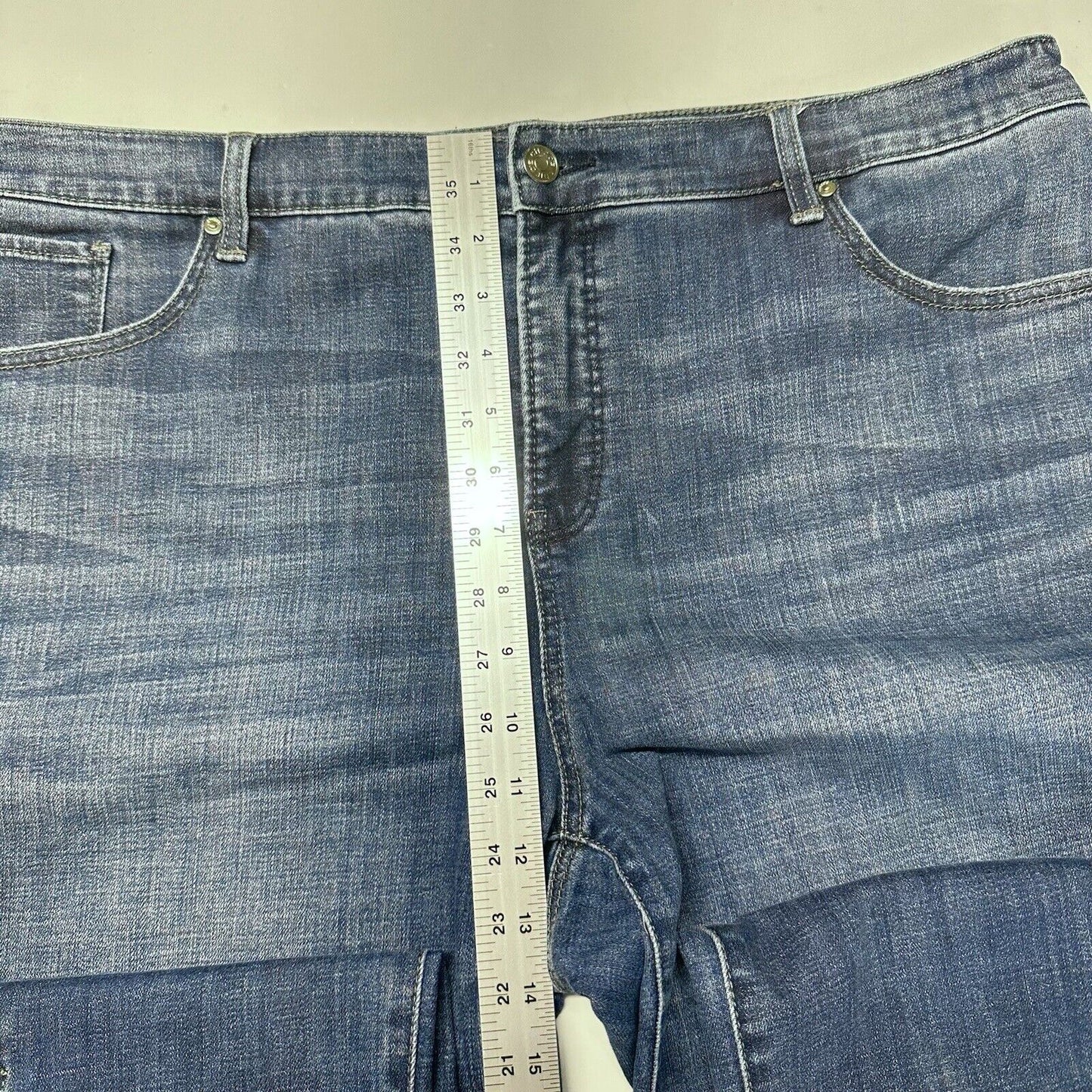 Chicos Jeans 3 US 16 So Slimming Girlfriend Slim Ankle Stretch Blue Denim Pearls