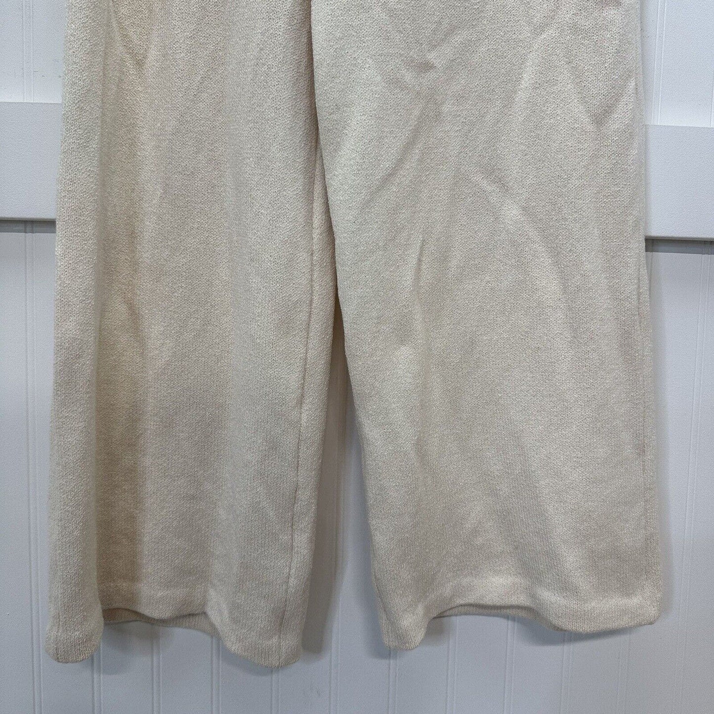 St John Pants Womens 14 Santana Knit Wide Crop Beige Wool Blend Pull On Minimal