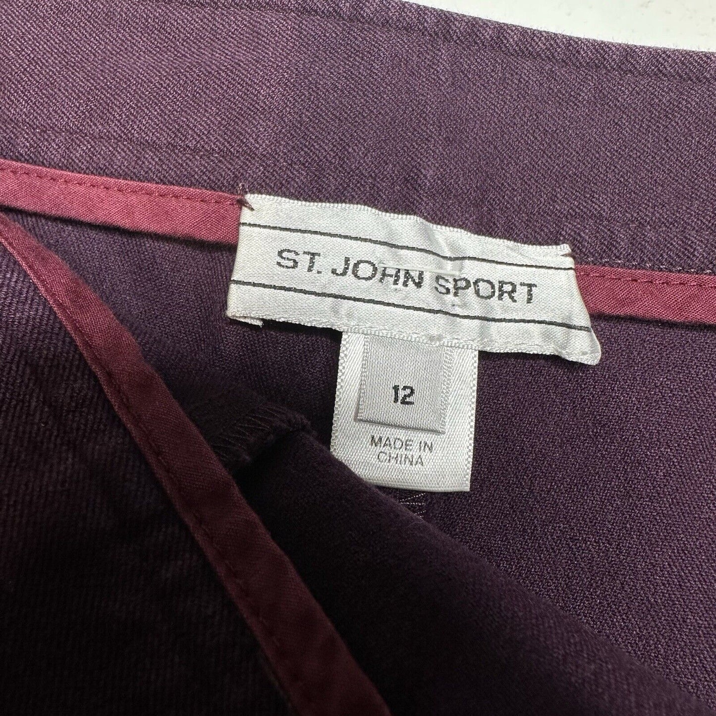 St John Sport Pants Womens 12 Wide Leg Ankle Purple Zip Career Contemporary