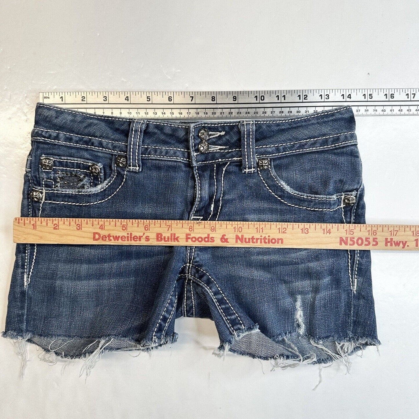 Miss Me Shorts Womens 27 Cut Off Lowrise Denim Distress Jewels Western Cowboy