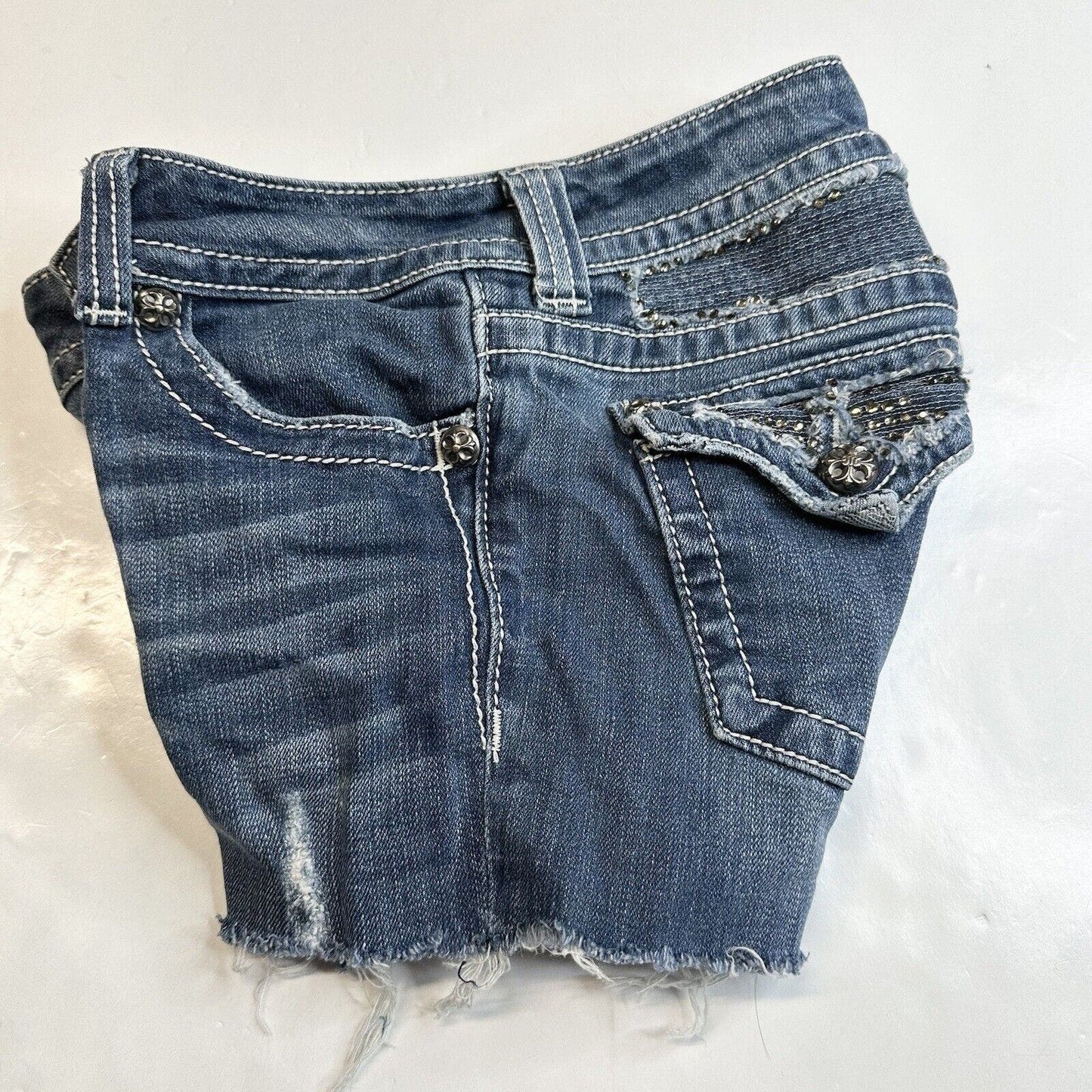 Miss Me Shorts Womens 27 Cut Off Lowrise Denim Distress Jewels Western Cowboy