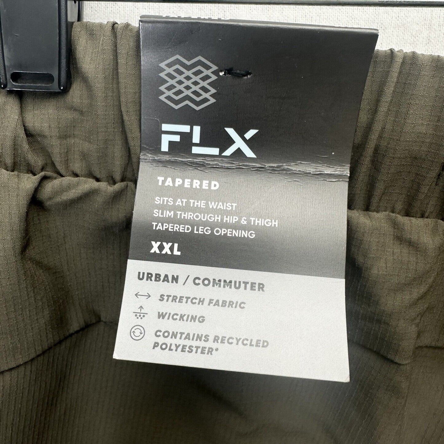 FLX Pants Mens XXL Brown Slim Tapered Pull On Stretch Wicking Urban Commuter NEW