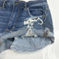 American Eagle Hi Rise Shortie 8 Super Stretch Blue Jean Denim Distress Crochet