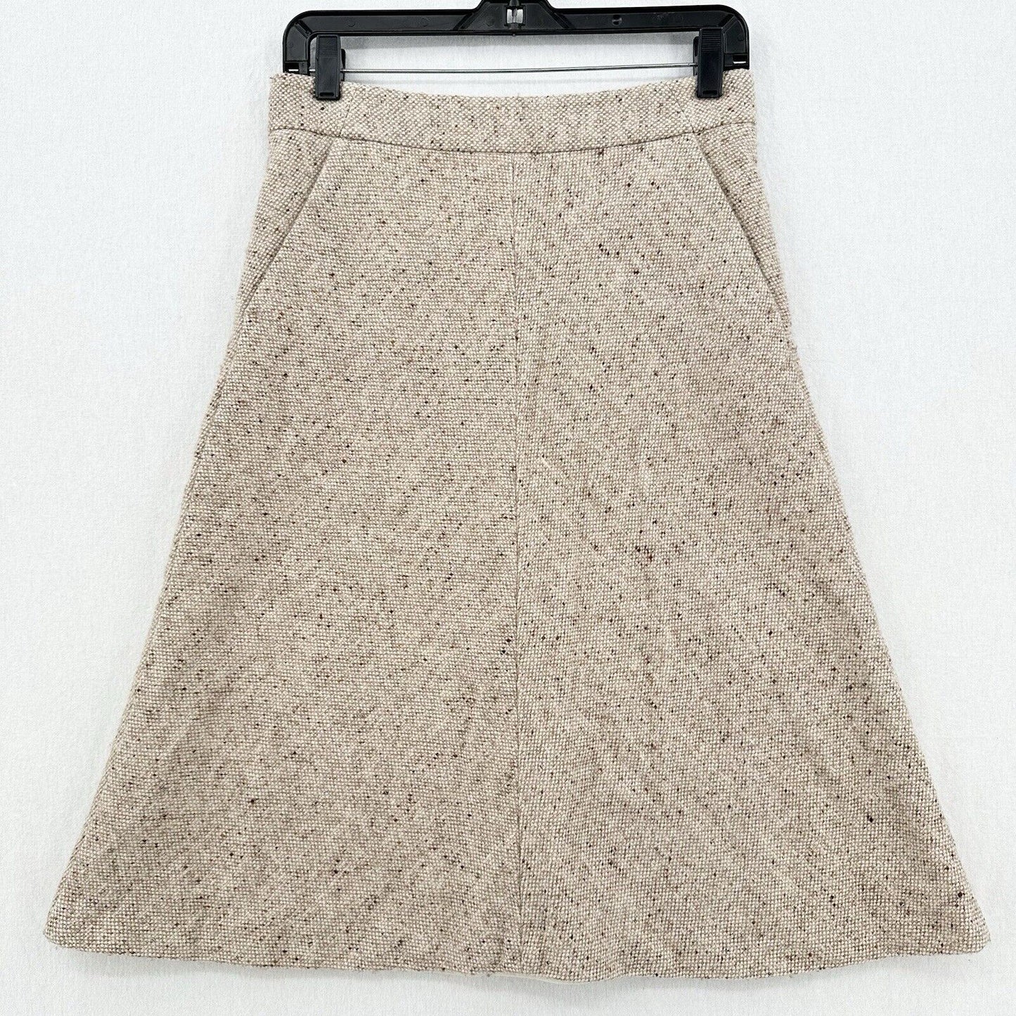 Theory Skirt Womens 4 Beige Wool Blend Pockets Lined Zip Back Academia Preppy