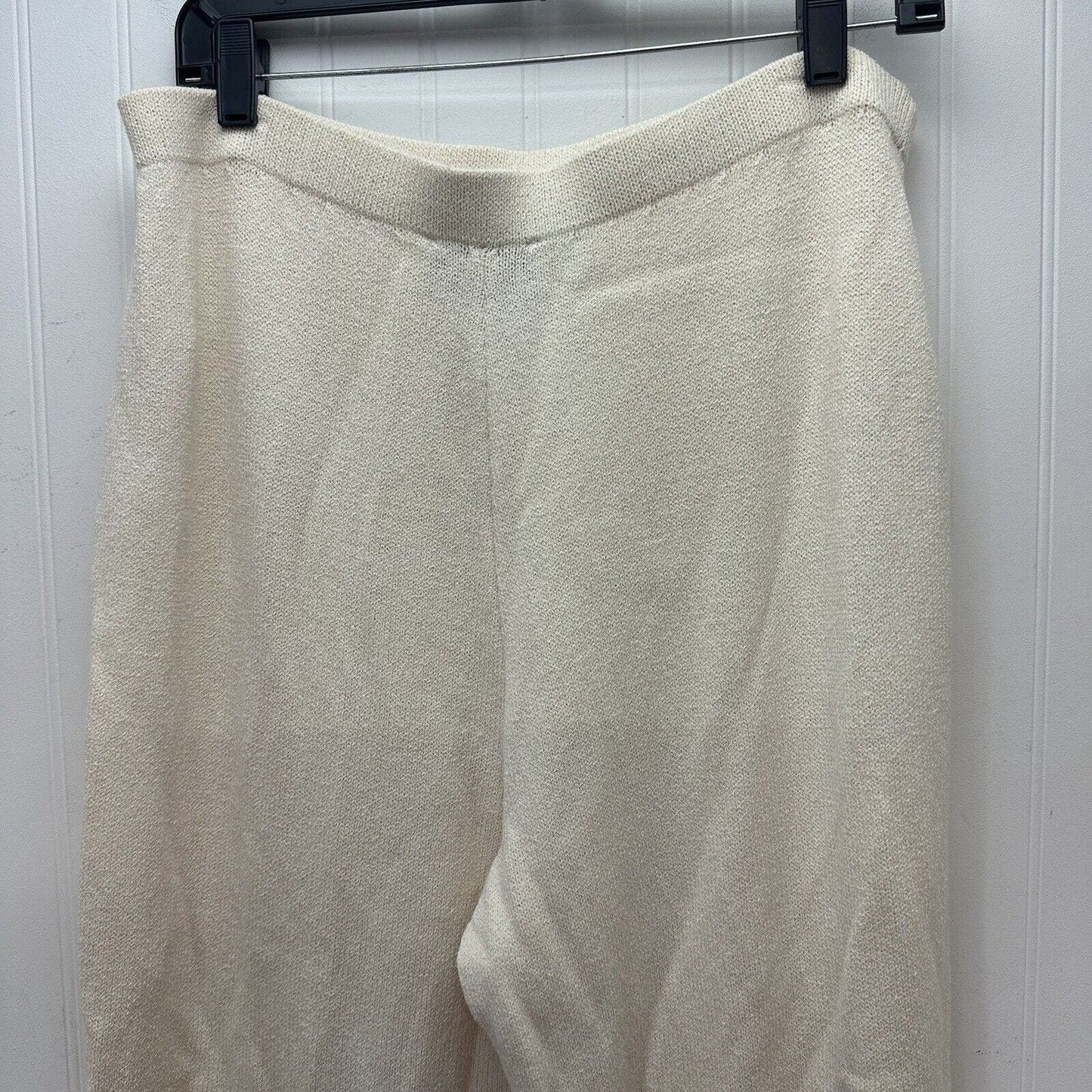 St John Pants Womens 14 Santana Knit Wide Crop Beige Wool Blend Pull On Minimal