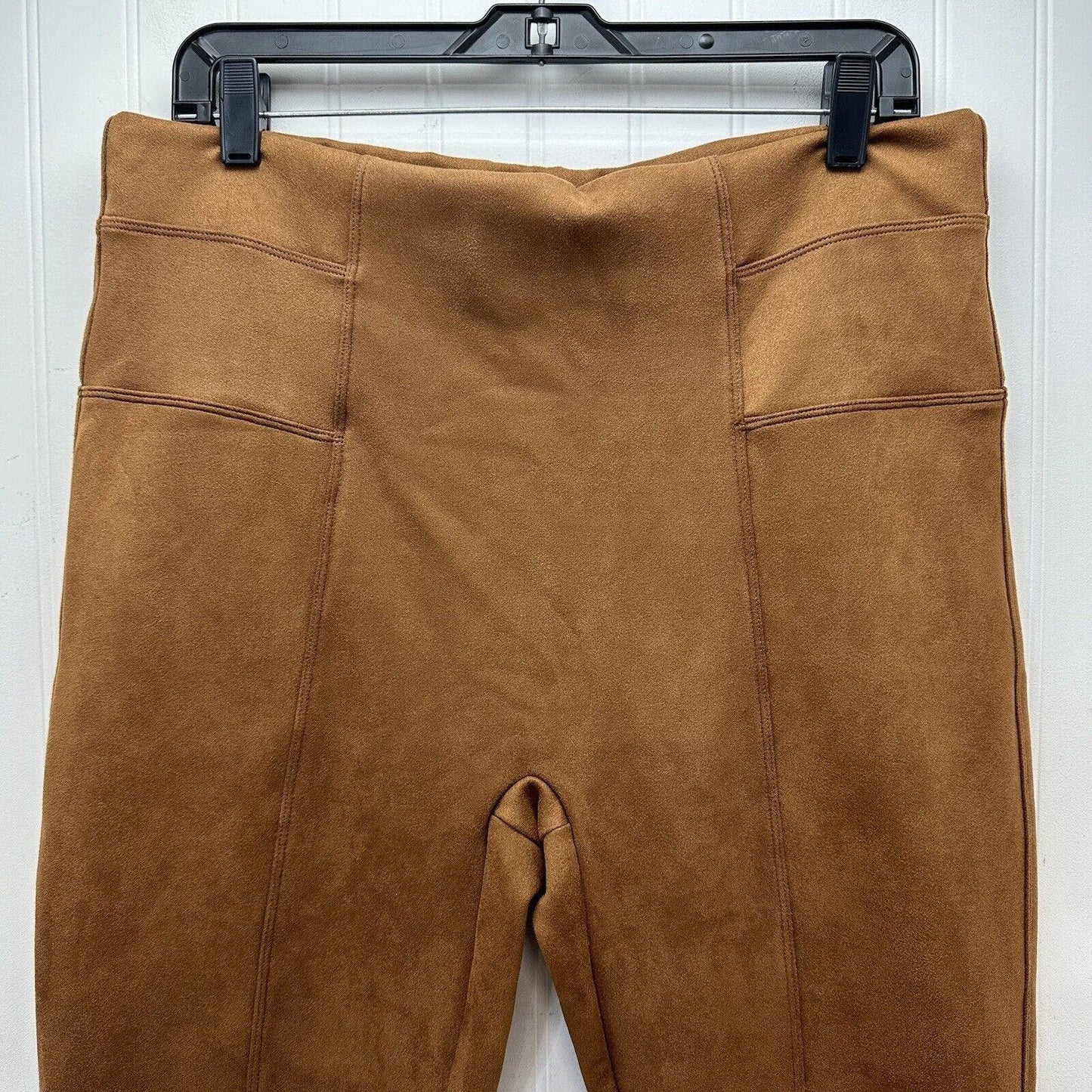 Spanx Leggings Womens 1X Faux Suede Brown Caramel Pull On Pants Slimming EUC