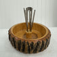 Vintage Walnut Nut Bowl With Nut Cracker & 4 Picks 8" Rustic Wood Farmhouse Dish