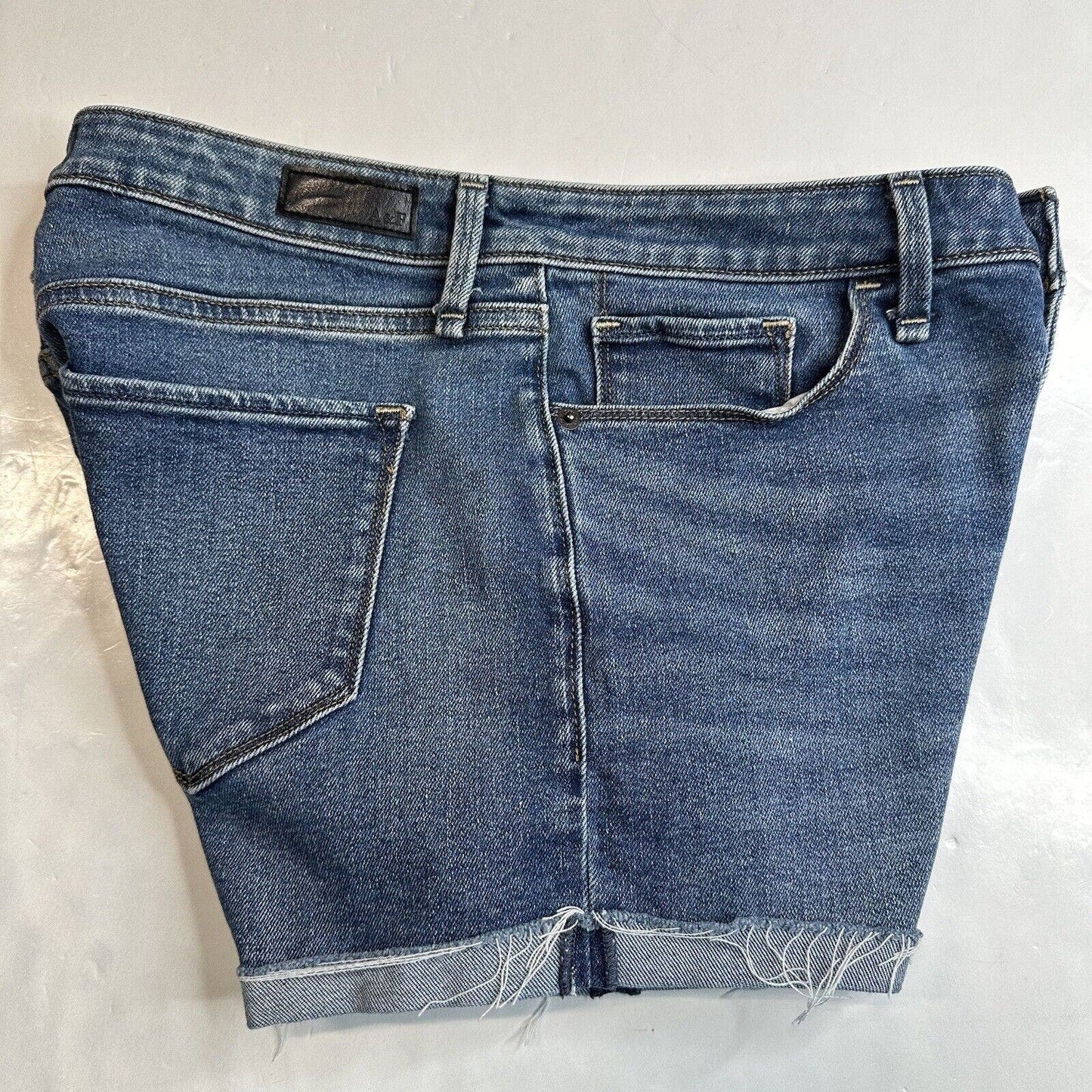 Abercrombie Fitch Harper Lowrise Midi Shorts 27/4 Denim Blue Jean Cuffed Fray