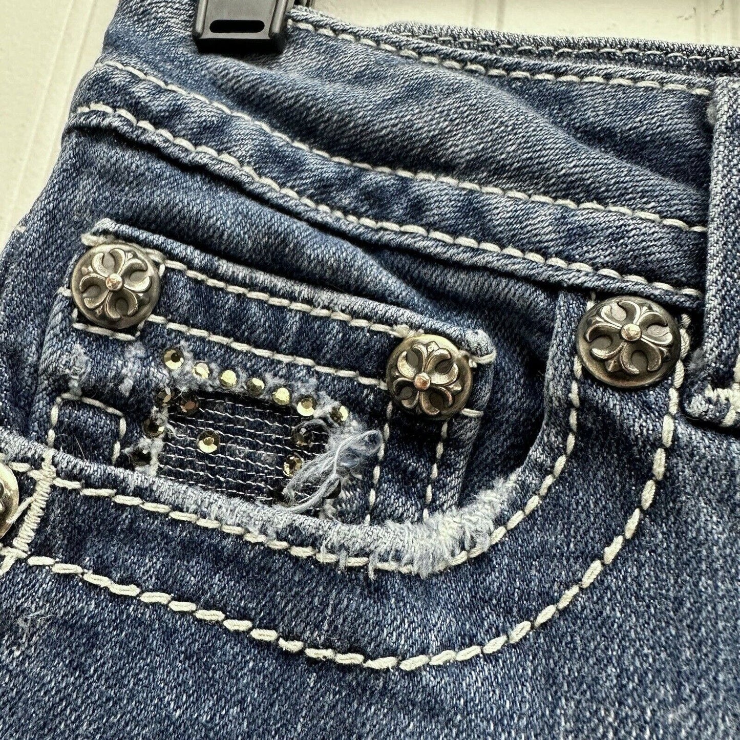 Miss Me Shorts Womens 27 Cut Off Lowrise Denim Distress Jewels Western Cowboy