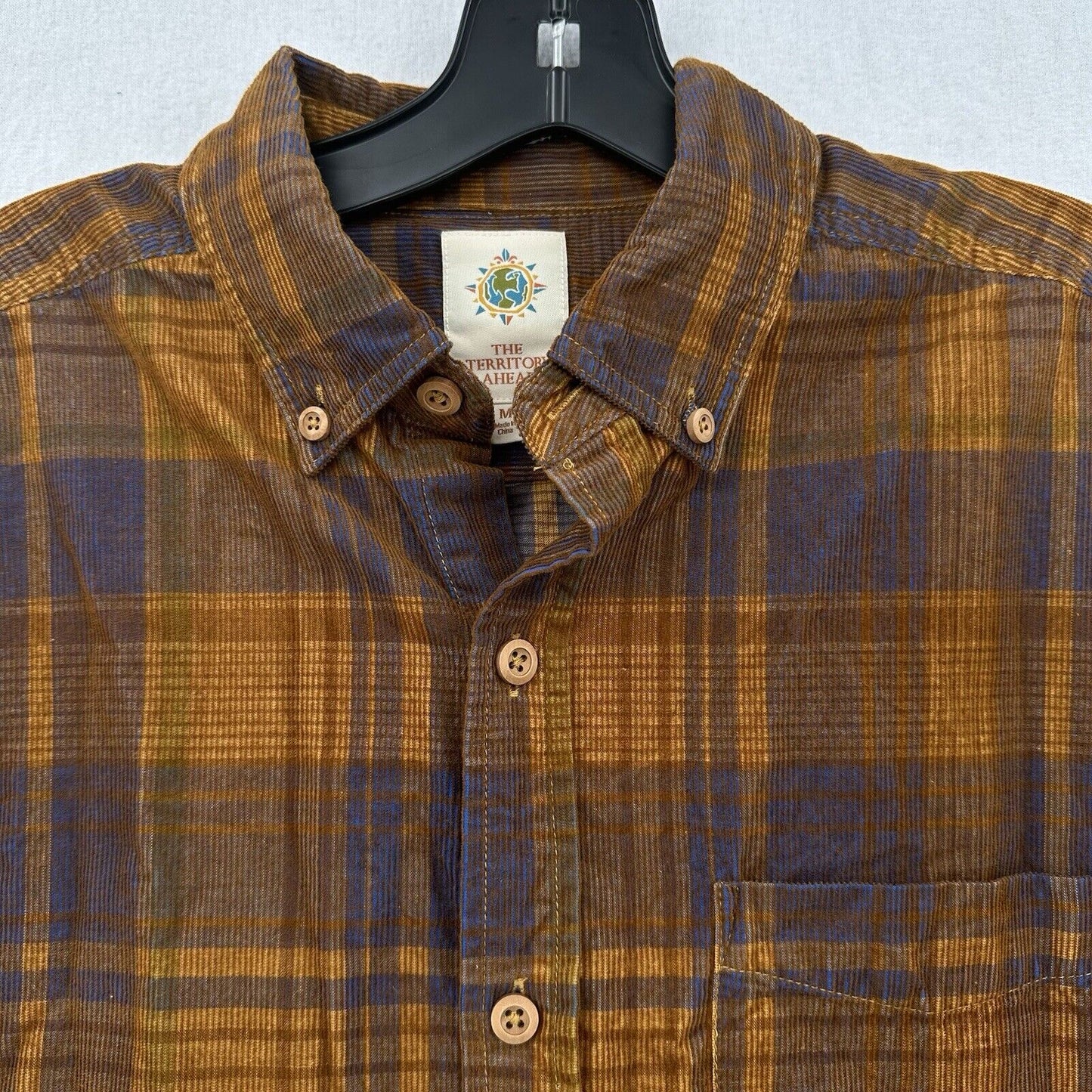 Territory Ahead Shirt Men Medium Button Corduroy Rust Brown Plaid Western Cowboy