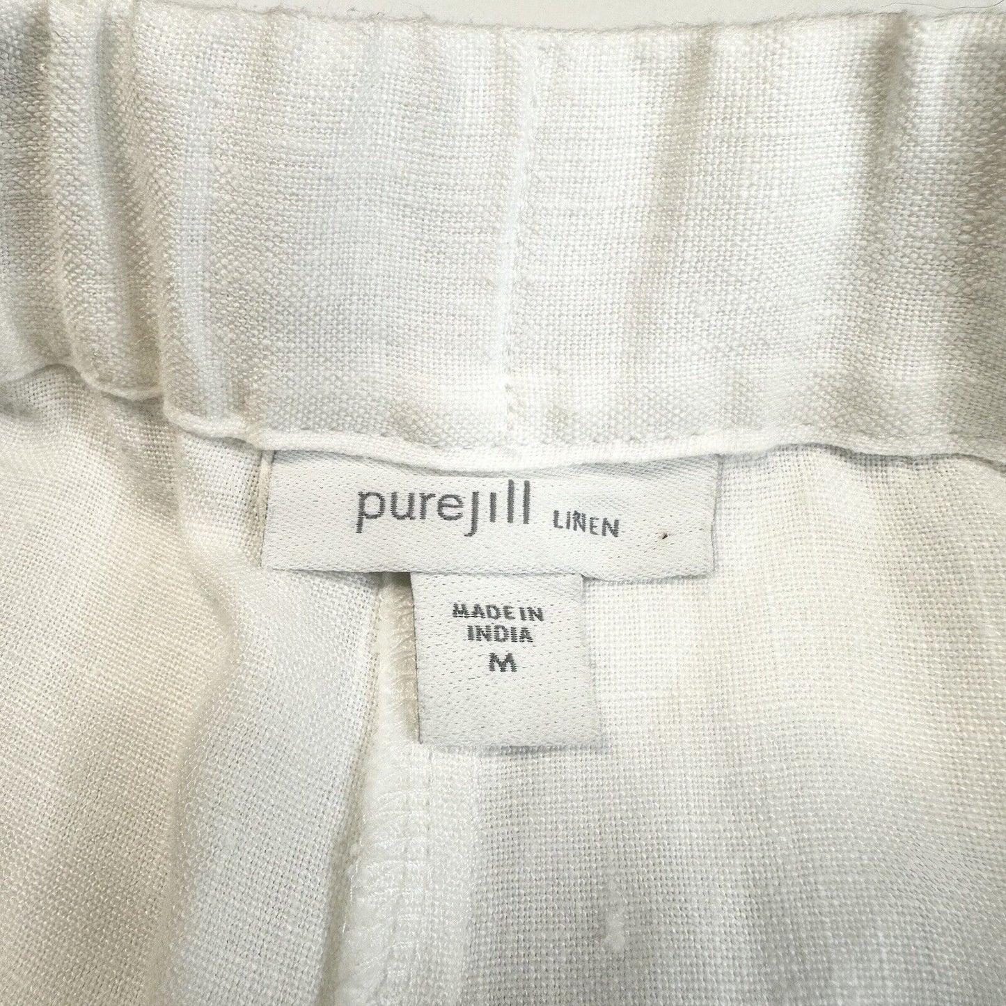 J Jill Pants Medium Purejill Linen Pull On Neutral White Roll Up Hem Coastal EUC