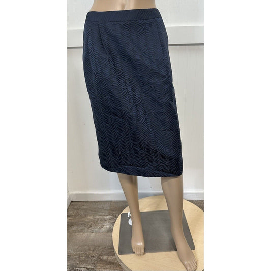 Lafayette 148 Skirt Women 12 Navy Blue Pencil Knee Length Back Slit Acetate/Silk