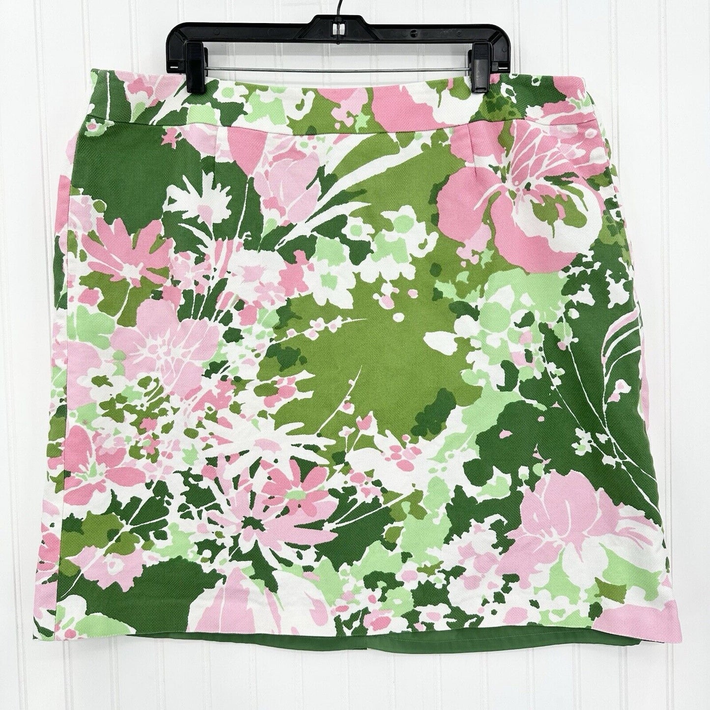 Talbots Skirt Womens 18W Green Pink Floral Lined Career Coastal Woven Cotton