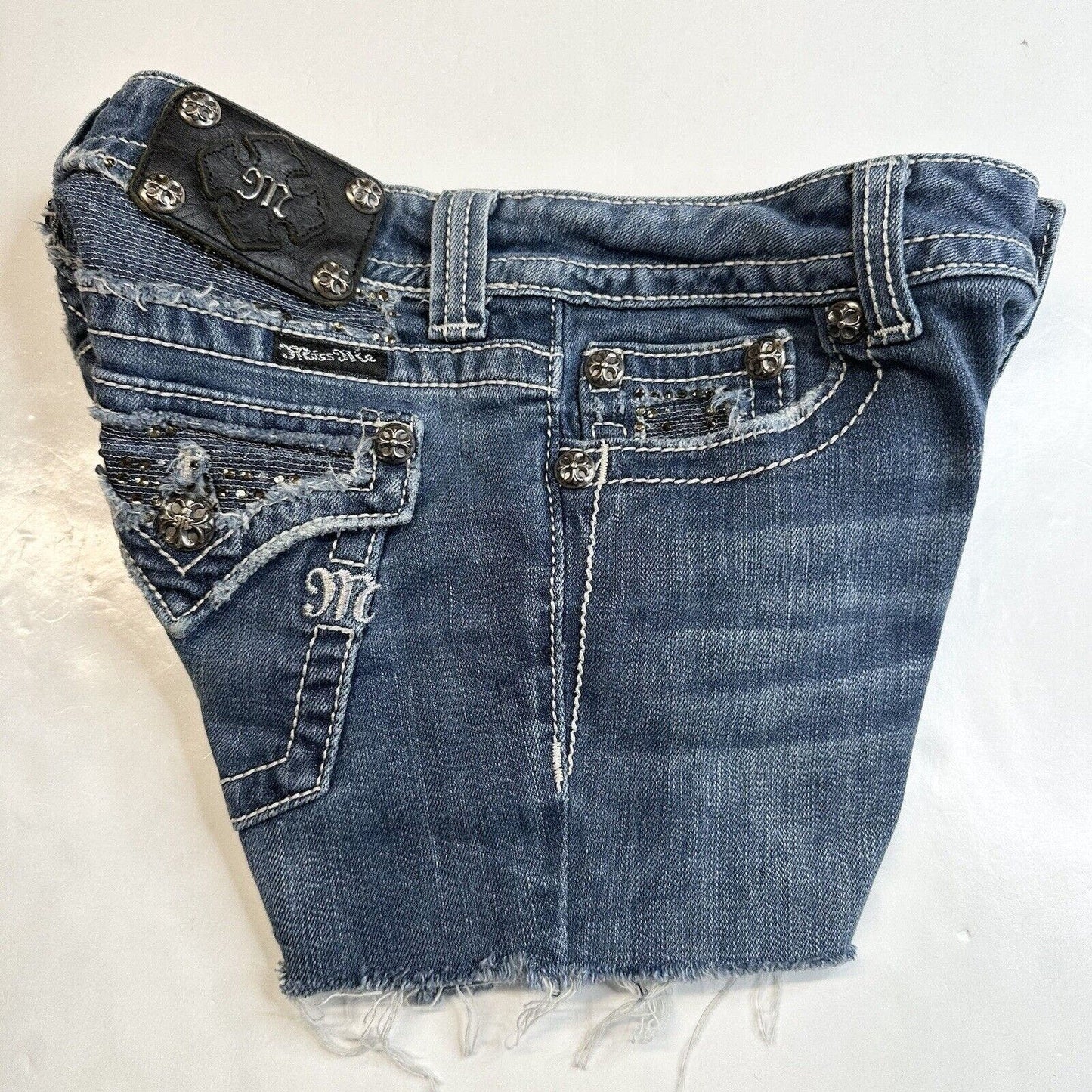 Miss Me Shorts Womens 27 Cut Off Lowrise Denim Distress Jewels Western Cowboy