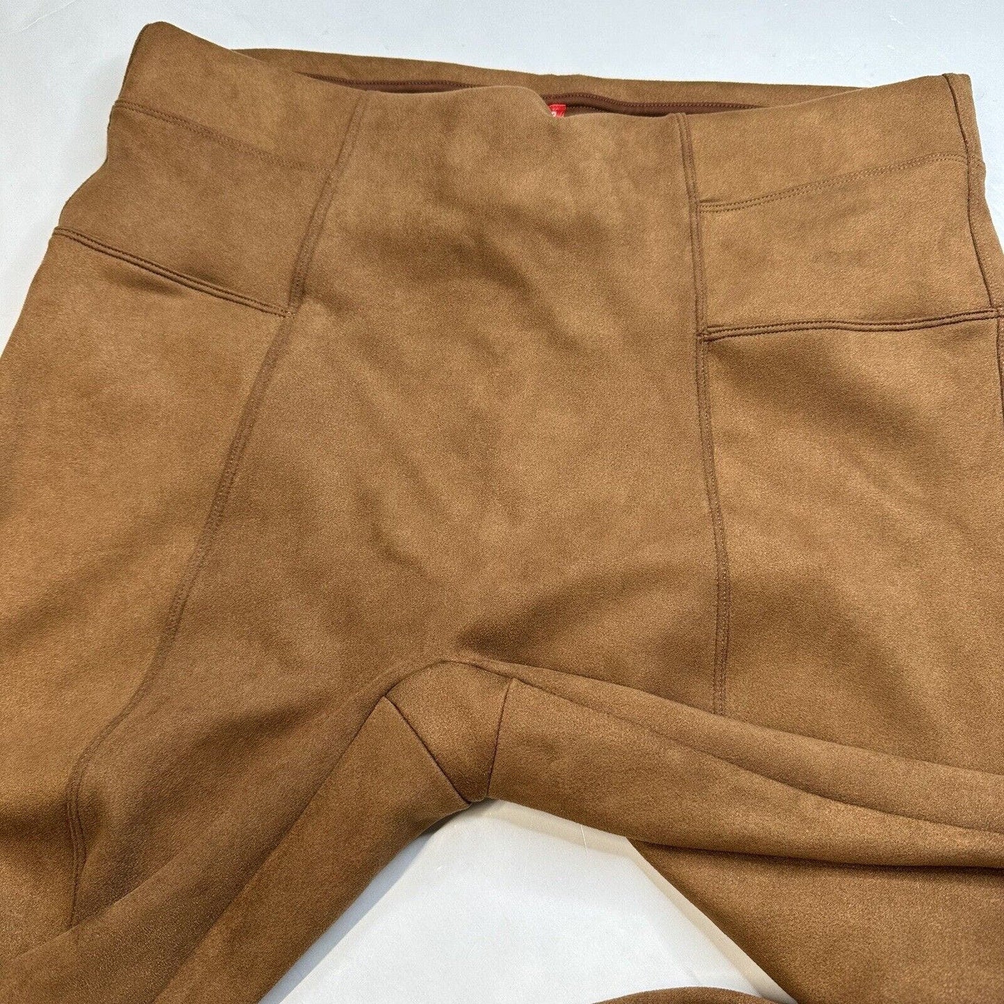 Spanx Leggings Womens 1X Faux Suede Brown Caramel Pull On Pants Slimming EUC