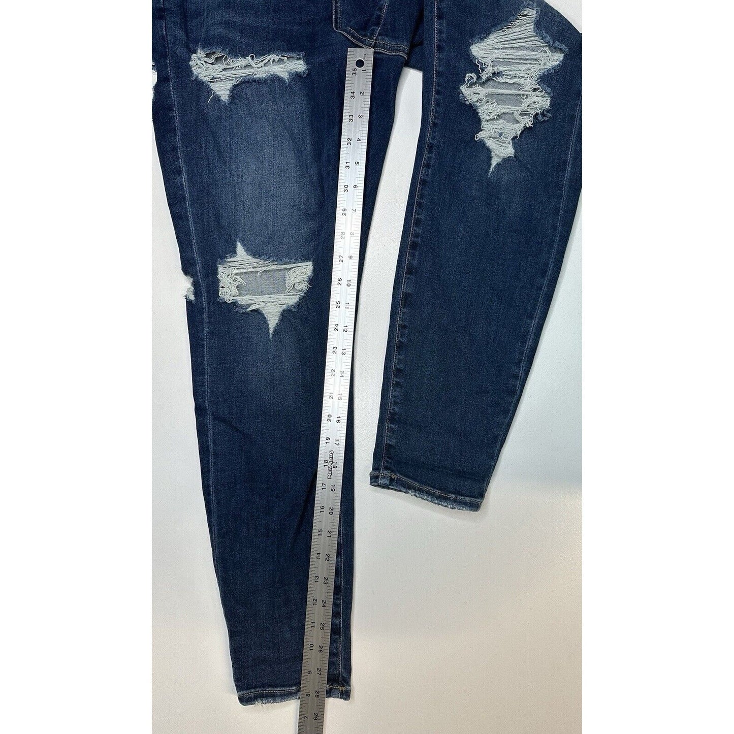 American Eagle Jeans Womens 12 Curvy Hi Rise Jegging Blue Denim Distress Grunge