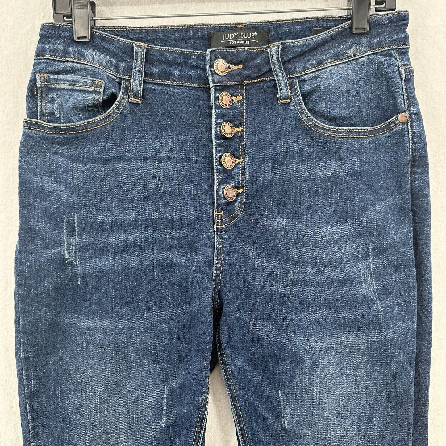 Judy Blue Jeans Womens 11 30 Skinny Ankle Blue Stretch Denim Button Fly Distress