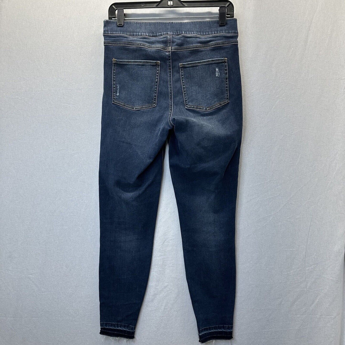 Spanx Jeans Womens Medium Ankle Skinny Blue Pull On Denim Distressed Fray EUC