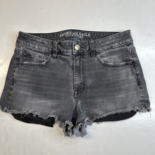 American Eagle Shorts Womens 10 Gray Black Hi Rise Shortie 360 Stretch Denim