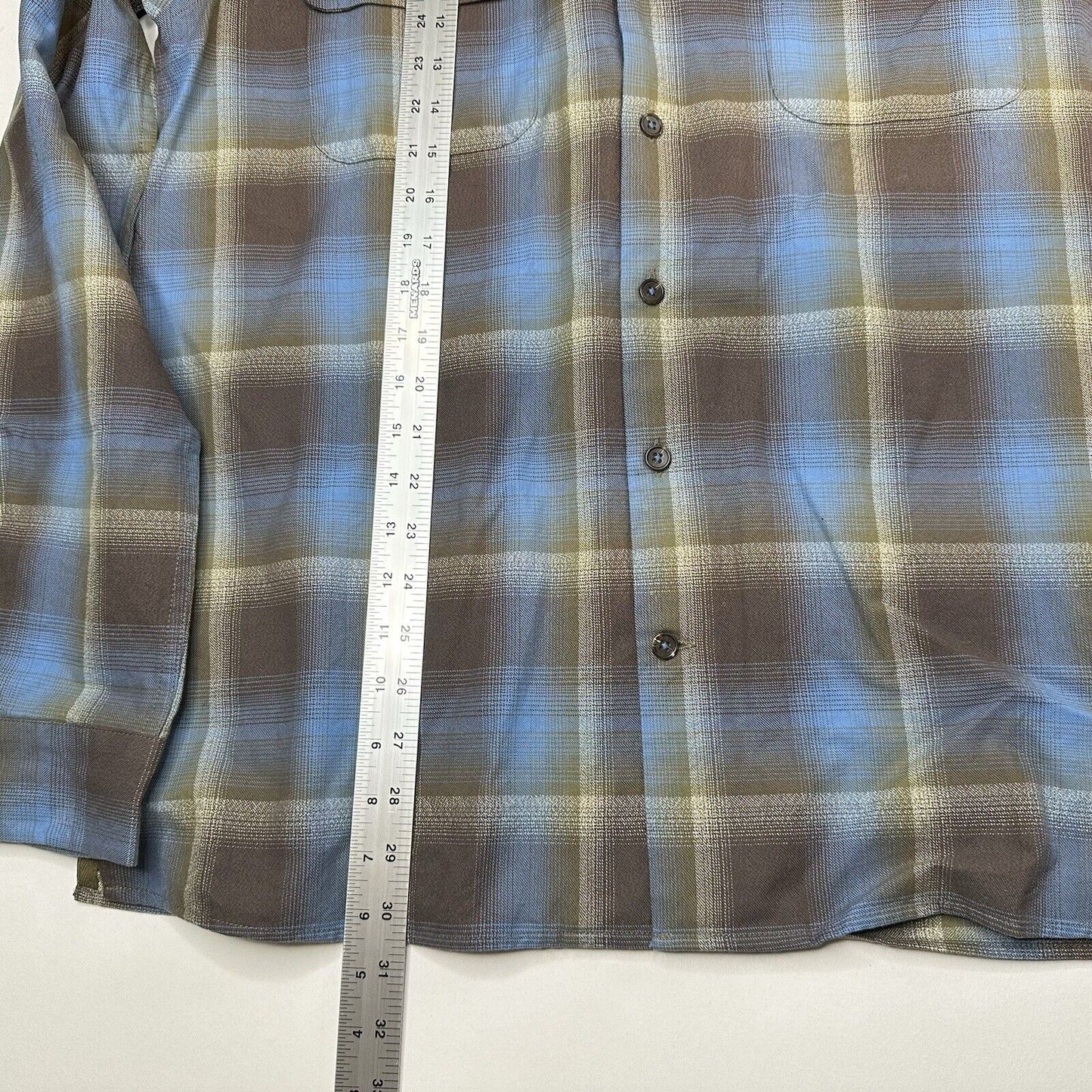 Territory Ahead Shirt Mens Medium Button Up Blue Gray Plaid Western Cowboy EUC