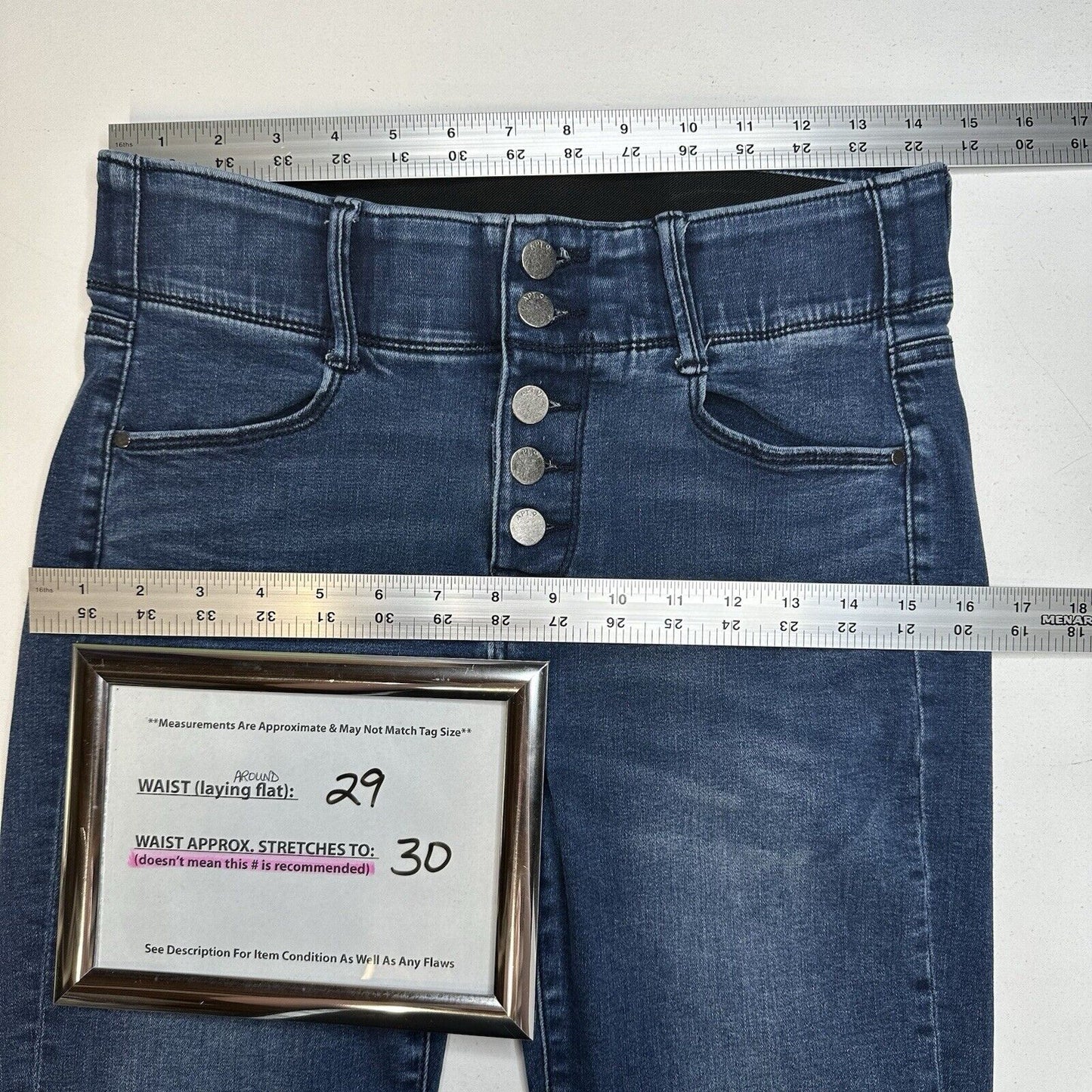 Apt 9 Jeans Womens 8 Capri Tummy Control Blue Stretch Denim Comfort Button Fly