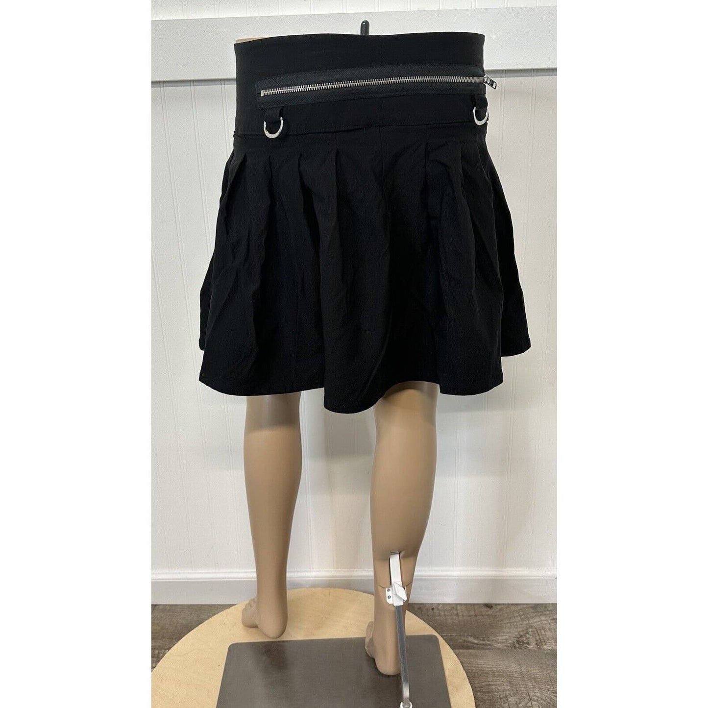 Killstar Skirt Womens Large Black Pleated Zip Off Skater Short Skull Goth Zipper