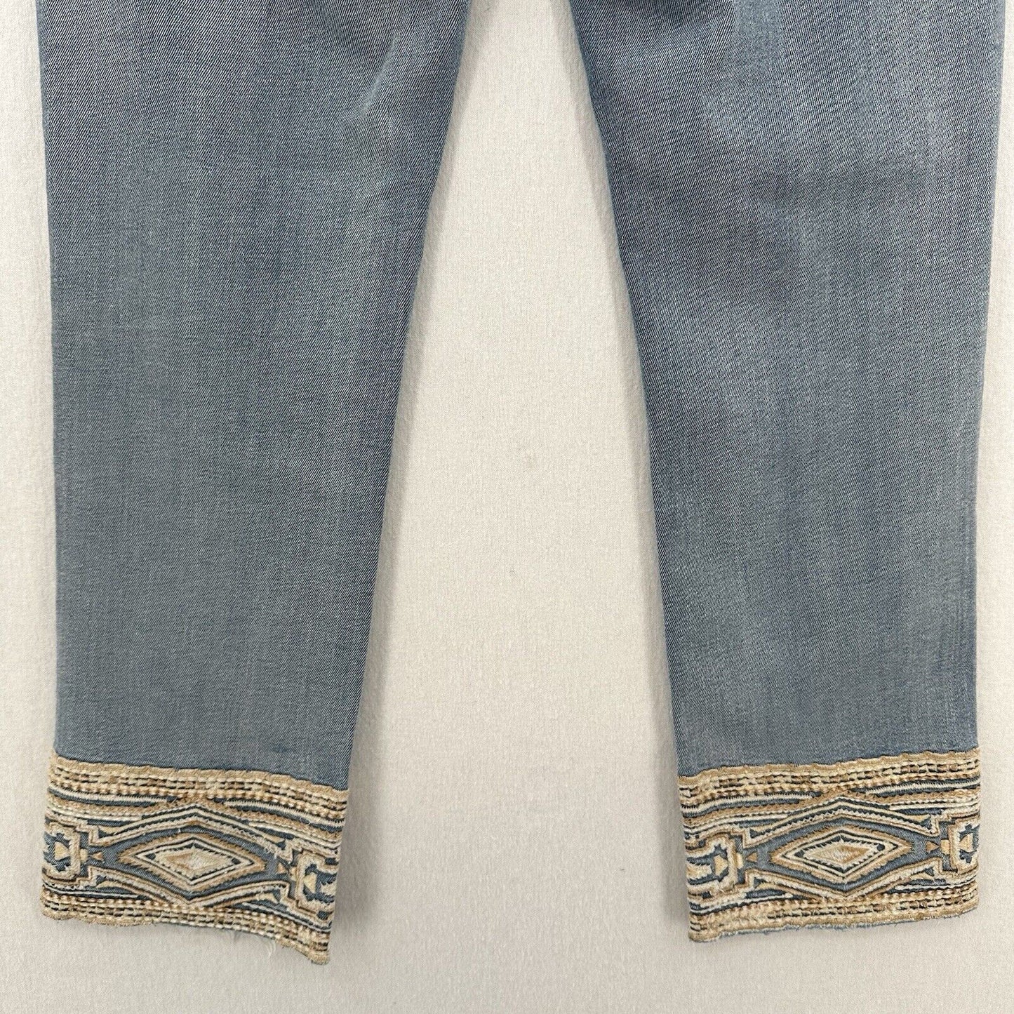 Driftwood Jeans Women 29 Colette Straight Crop Blue Stretch Denim Embroidery Hem