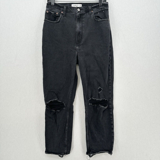 Abercrombie Fitch Jean 30 10 Ankle Straight Ultra High Rise Curve Black Distress