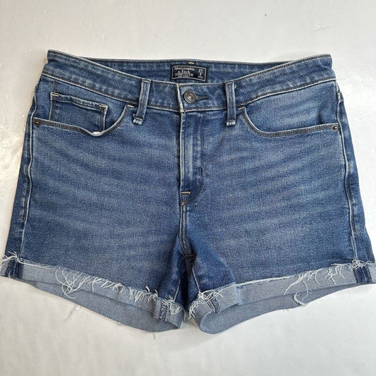 Abercrombie Fitch Harper Lowrise Midi Shorts 27/4 Denim Blue Jean Cuffed Fray