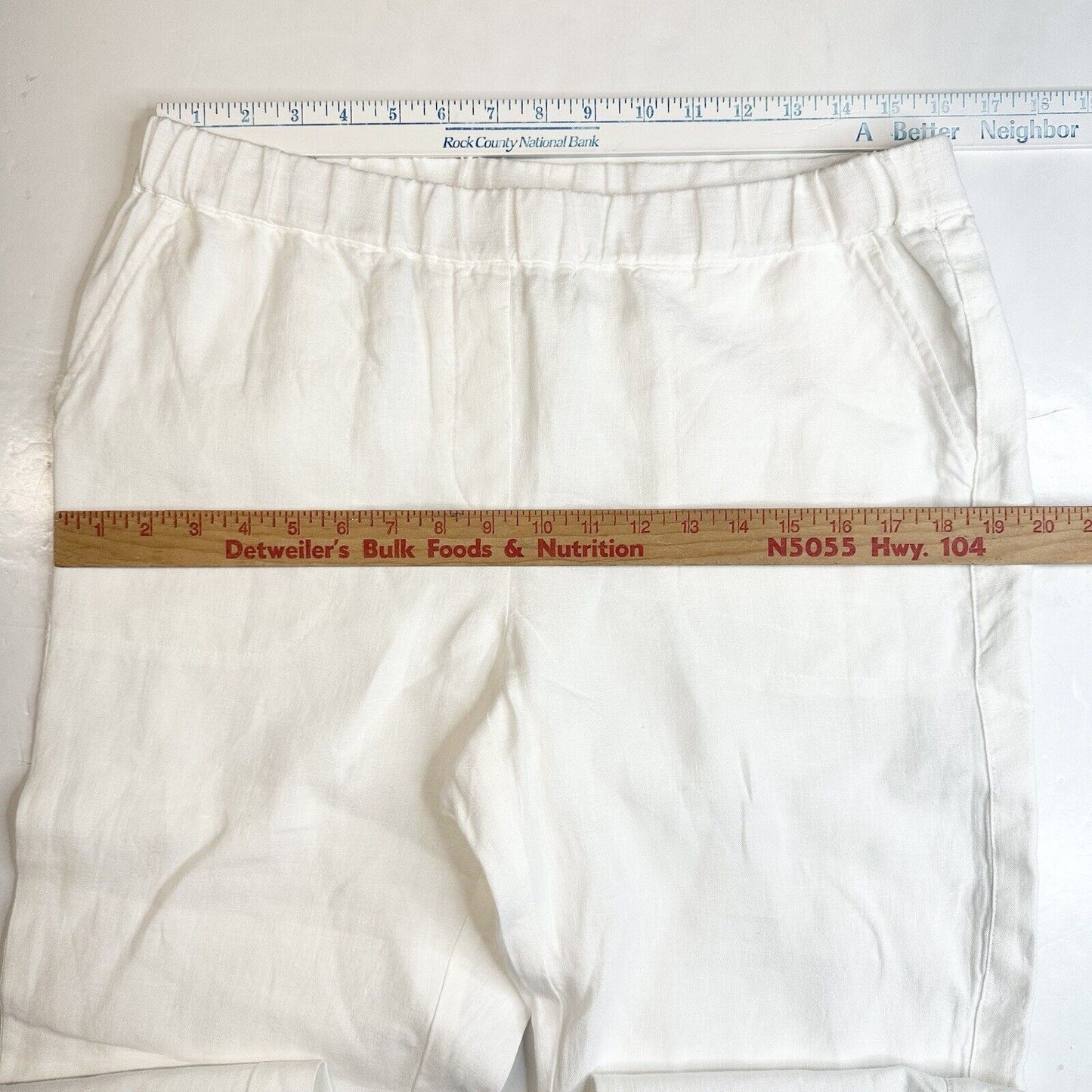 J Jill Pants Medium Purejill Linen Pull On Neutral White Roll Up Hem Coastal EUC