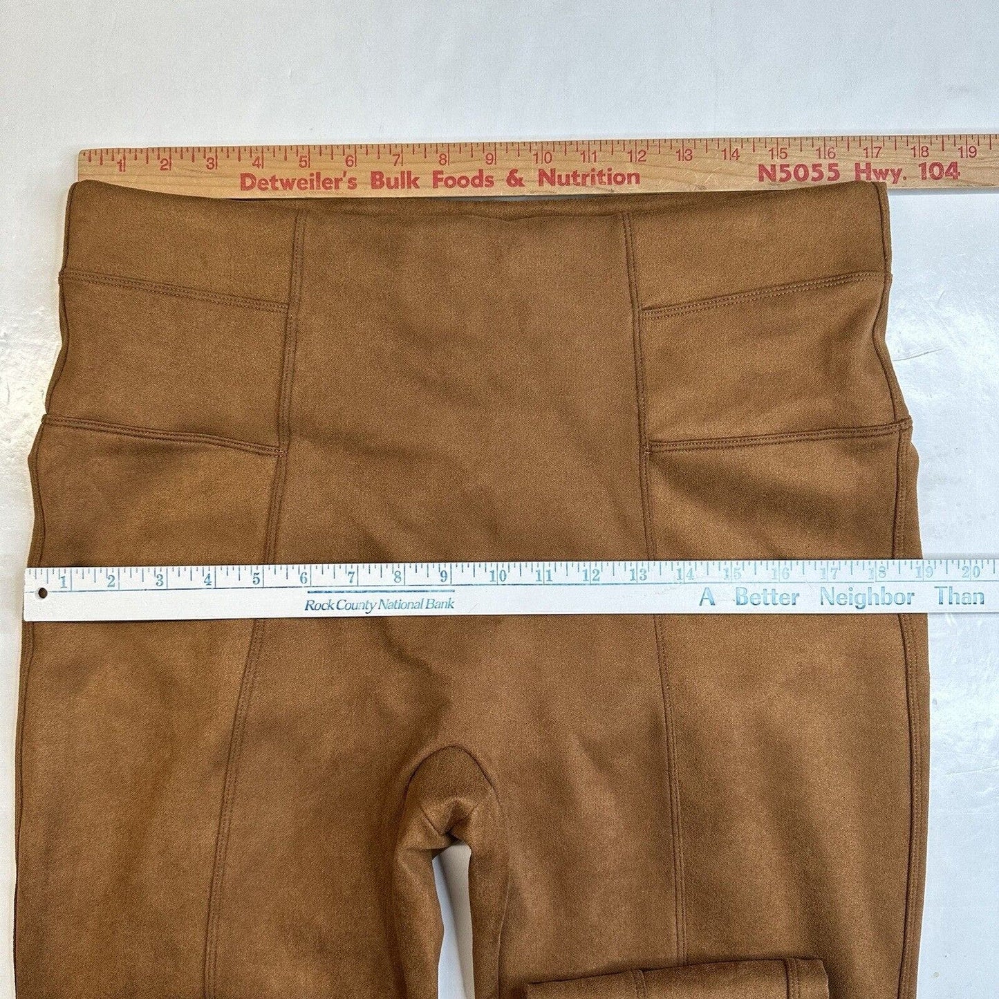 Spanx Leggings Womens 1X Faux Suede Brown Caramel Pull On Pants Slimming EUC